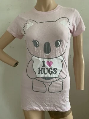 NEW LOOK PINK COTTON I LOVE HUGS CUTE FUN STATEMENT TEE UK 8 EU 36 US 4 XS BNWT - Image 1 of 4