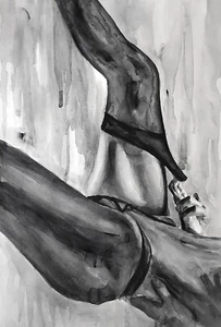 Original Watercolor Woman Figure Painting monochrome wall art 13,3 x21 ,6 inches - Picture 1 of 7