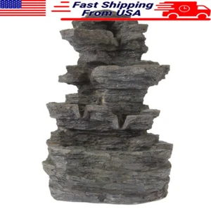 Indoor 4-Tiered Tabletop Waterfall Fountain W/ LED Lights Relaxation Decor New - Picture 1 of 3