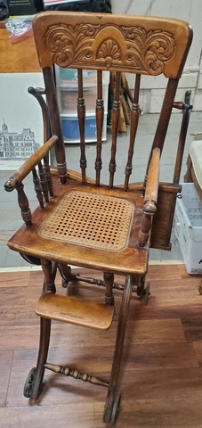 Antique Oak Convertible Pressed Back Victorian High Chair Baby Stroller (Floor) Cover