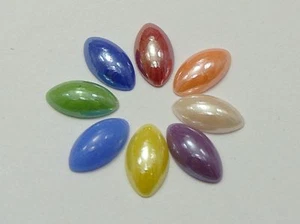 200 Mixed Color AB Horse Eye Flatback Glass Cabochon Ceramic Half Pearl 10X5mm - Picture 1 of 3