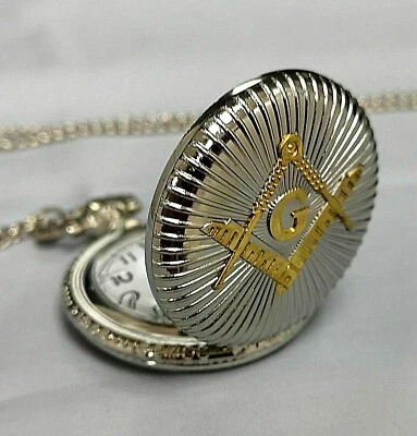 Masonic Masons Gold & Silver Fob Pocket Watch Chain Necklace Regalia Freemasonry - Image 1 of 4