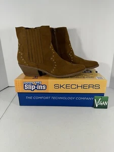 Sketchers Hands Free Slip-ins Booties Cowgirl Women Size 8 Tan New with Box - Picture 1 of 5