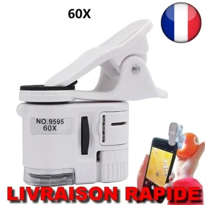 Microscope Poche Universel LED Pince Smartphone Loupe Portable Téléphone Lumière - Photo 1/4