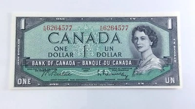 1954 Canada Shifted Signatures One 1 Dollar KN Series Uncirculated Banknote H171 - Image 1 of 4