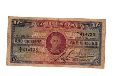 BILLETE DE 1 CHELÍN EN MUY BUENA CONDICIÓN DE MALTA BRITÁNICA 1943 PICK-16 Foto 1 de 2