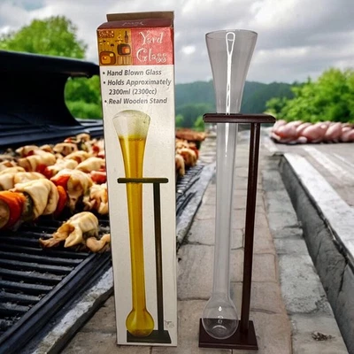 Гигантский 33-дюймовый стеклянный держатель для пива на заднем дворе 2300 мл из натурального дерева для барбекю вечеринки на гриле - Изображение 1 из 4