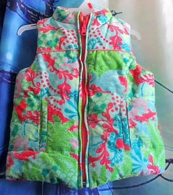 Chaleco acolchado Lilly Pulitzer reversible estampado pana relleno niña talla 4 Foto 1 de 4