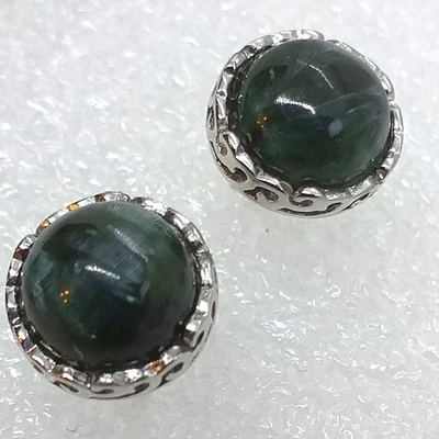 ECHTER NATUR SERAPHINIT Serafinit Ohrringe Ohrstecker 925 Silber rhodniert - Bild 1 von 4