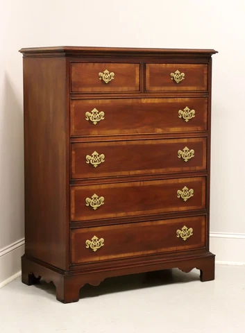 DIXIE Banded Mahogany Chippendale Chest of Six Drawers Cover
