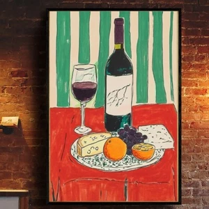 Colorful Wine & Cheese Still Life Poster – Vintage Art for Kitchen Decor Poster - Picture 1 of 5