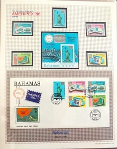 AMERIPEX '86 Bahamas - Mint Stamps & FDC in Mounts to Page w/ Outer Sleeve - Picture 1 of 1