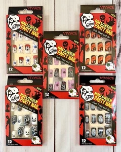 Lot x5 Halloween Press Glue On Nails Medium Spooky, Ghost, Eyeballs, Pink, Black - Picture 1 of 1