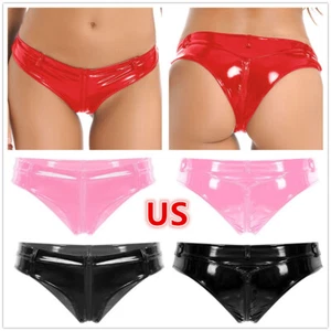 Damen-Hotpants glänzend Latex flüssig Wetlook Reißverschluss Schritt Schlüpfer Tanzhöschen - Bild 1 von 43