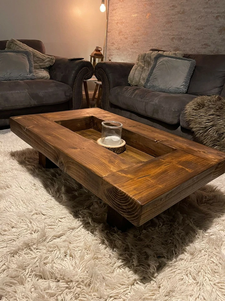 Rustic handmade solid wood sleeper coffee table Xtra Large Xtra wide version  - Image 1 of 4