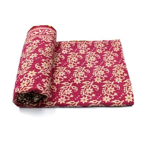 Vintage Quilt Indian Organic Cotton Bedspread Upcycled Bedding Blanket e - Picture 1 of 5