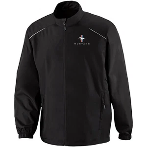 FORD MUSTANG ADULT MENS BLACK FULL ZIP EMBROIDERED WATERPROOF WINDBREAKER JACKET - Picture 1 of 1