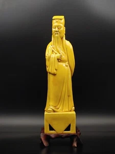 清代娇黄釉瓷塑吕洞宾 Antique Chinese Yellow Glazed Porcelain Sculpture Lu dongbin Figurine - Picture 1 of 24