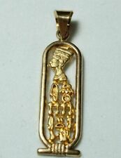 Egyptian Hand Crafted 18K Yellow Gold Cartouche Queen Nefertiti Pendant 3 Gr