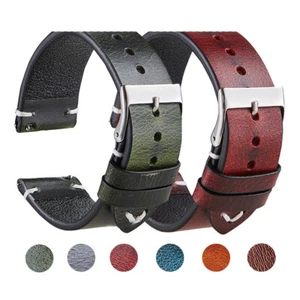 Oil Wax Leather Cowhide Watch Bracelet Watchband Leather Watch Strap 18/20/22mm - Picture 1 of 28