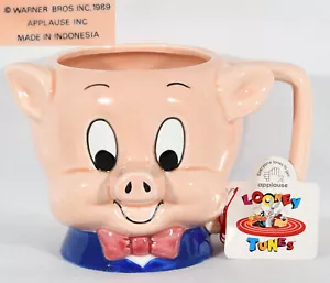 Tazza Applausi Ceramica 1989 Maiale Maiale Con Etichetta da Appendere Alta 4" - Foto 1 di 7