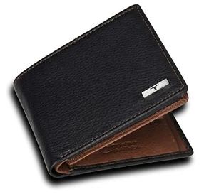 Portafoglio Uomo Nuovo Autentico Blocco RFID Nero/Rosso BI-Fold Vera Pelle - Foto 1 di 5