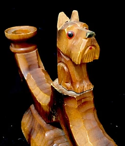 Vintage Scottish Terrier Scotty Dog Hand Carved Wooden Double Candle Holder - Picture 1 of 12