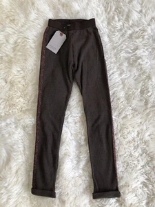 New Zara Girls Brown Tuxedo Stripe Knit Leggings Pants Size 10 Years - Picture 1 of 6