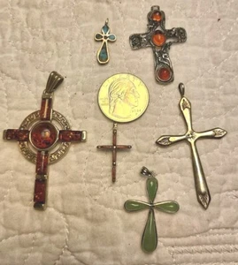 Crosses Pendants Necklace Sterling Amber Turquoise Spiny Oyster Native American - Picture 1 of 12