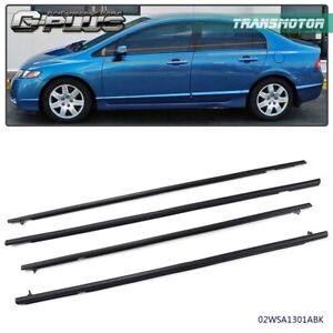 4PC Car Window Moulding Trim Weatherstrips Seal Fit For 06-11 Honda Civic Sedan