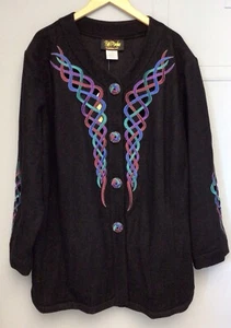 Bob Mackie Wearable Art Womens 3X Black Wool Blend Cut Out Embroidery Jacket NWT - Picture 1 of 10