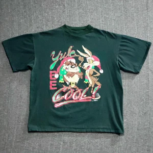 Vintage 1996 Looney Tunes Yule Be Cool T-Shirt Herren Größe LRG Taz Made USA 90s grün - Bild 1 von 10