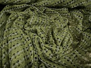 Metallic Crochet Knitwear Jersey Fabric, Per Metre - Moss Green & Silver - Picture 1 of 3