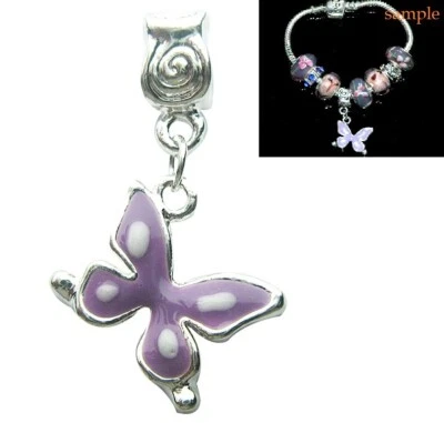 5 x purple butterfly metal dangle charm beads big hole fit snake bracelets - Image 1 of 2