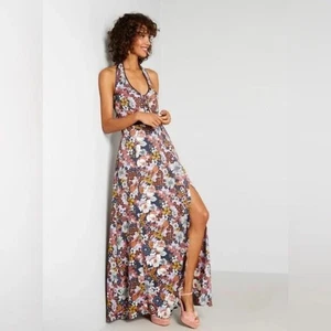 Modcloth Floral Nostalgia Queen Halter Maxi Dress Size 12 - Picture 1 of 12