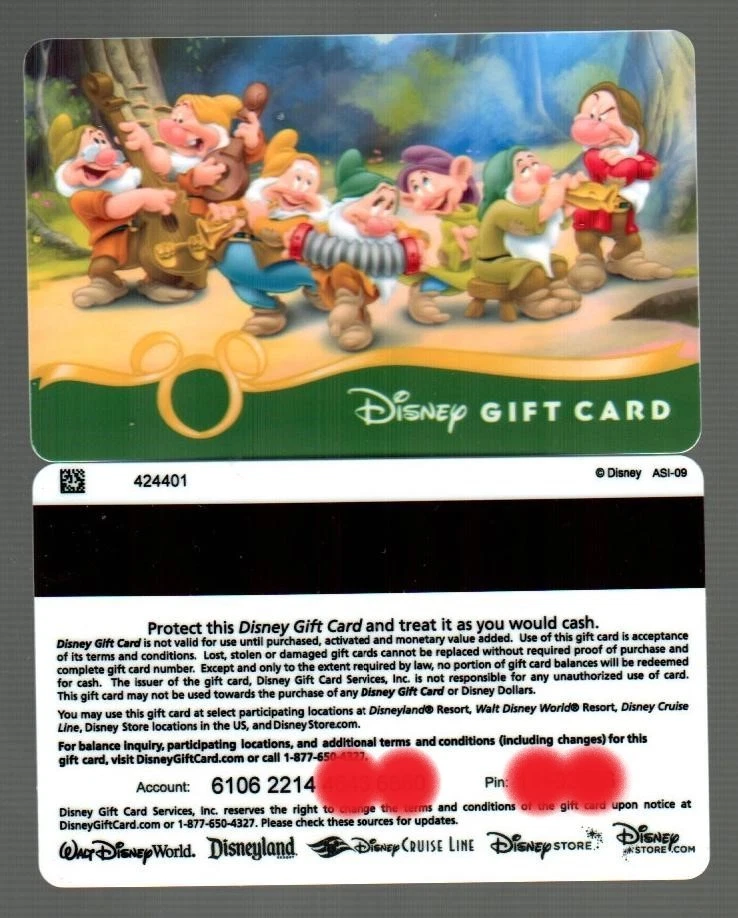 DISNEY The Seven Dwarves, Personalized Gift Card ( $0 ) V2 - RARE - Image 1 of 1