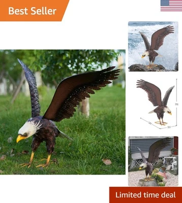 Impresionante Escultura de Metal Águila Calva de 18.5" - Decoración Independiente de Jardín y Patio Foto 1 de 4
