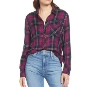 Rails Plaid Hunter Button Up Shirt Women's Small Burgundy Black Classic Y2K - Picture 1 of 7