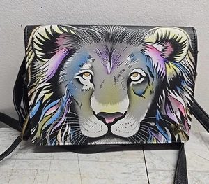 Anuschka Handtasche handbemalt Leder Löwengesicht -- schön! - Bild 1 von 8