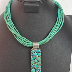 Navajo Türkis Halskette mit Sterling Silber Nakai Anhänger von Philbert Secatero - Bild 1 von 10