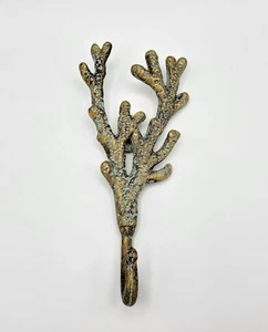 Vintage Brass Coral Shaped Wall Hook 8.25" Long Coastal Beach Patina House Decor - Picture 1 of 7