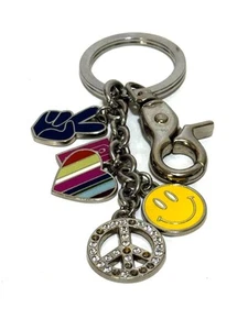 RARE Coach Enamel Mix Charms Legacy Heart, Smiley Face & Peace Sign Bag Keychain - Picture 1 of 5