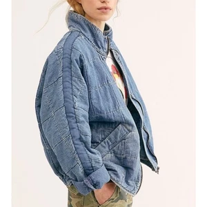 Chaqueta tejida acolchada Free People Dolman Cali azul índigo para mujer XS de gran tamaño FP - Imagen 1 de 7