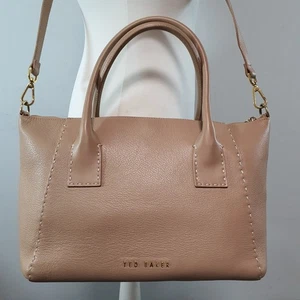 TED BAKER Leather Hobo Shopper Bag Tote Shoulder Multiway Monogram Logo Beige - Picture 1 of 24