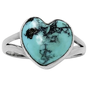 Premium Heart Lucky Charm Tibetan Turquoise 925 Silver Ring s.10 Jewelry R-1073 - Picture 1 of 5