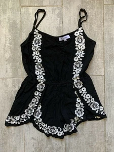 EVIE Los Angeles Boutique Black Romper Floral Embroidery Summer Beach Gauze S - Picture 1 of 7