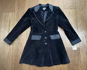 NWT Cheyenne Outfitters Long Trench Jacket Womens 14 Suede Leather Studded NEW - Picture 1 of 8