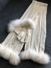 Silk & Cashmere Set Gloves End Scarf Women’s Fur Rabbit Ivory