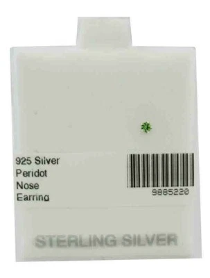 PERIDOT NOSE SINGLE SMALL EARRING .925 Sterling Silver 2mm - Made in USA -NWT - Image 1 of 2