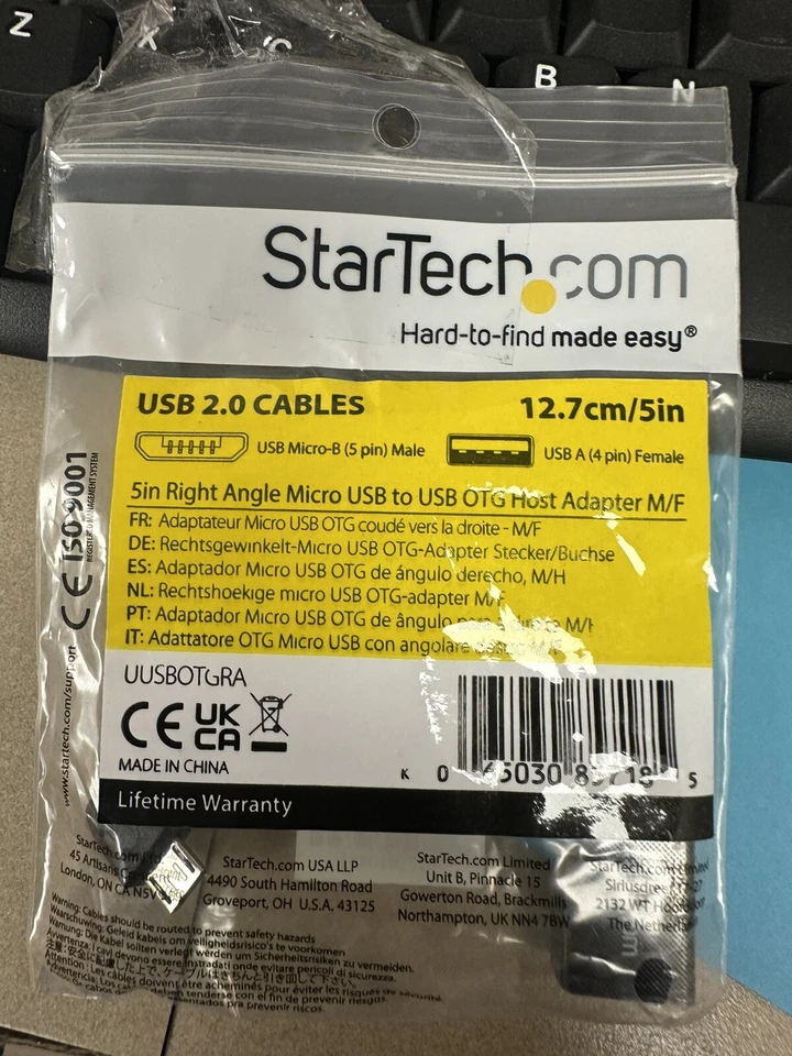 StarTech UUSBOTGRA 5in Right Angle Micro USB to USB OTG Host Adapter M/F - Image 1 of 1